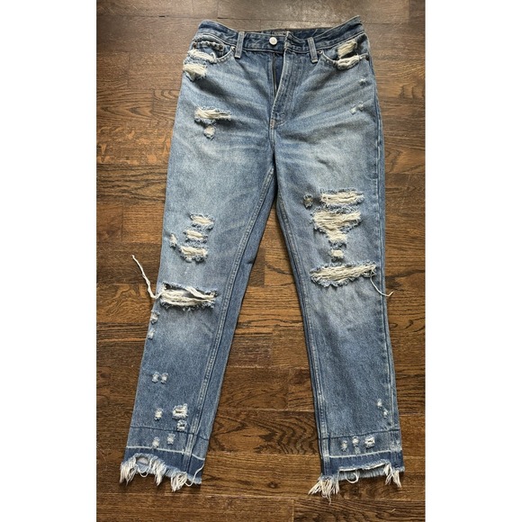 Abercrombie & Fitch Denim - Abercrombie  Fitch Annie High-Rise Girlfriend Distressed Jeans Size 25/0 raw hem